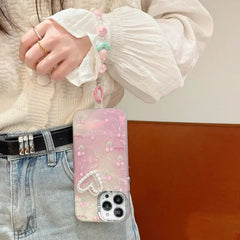 Tulip Pearl Heart Luxury iPhone Case – Shockproof Soft TPU Cover with Strap & Camera Protection