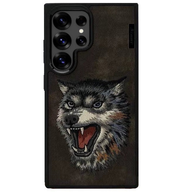 Nimmy Premium Embroidered Leather Case - Samsung Galaxy S25 Ultra Nimmy Official Embroidery Leather Back Cover Case - Wolf