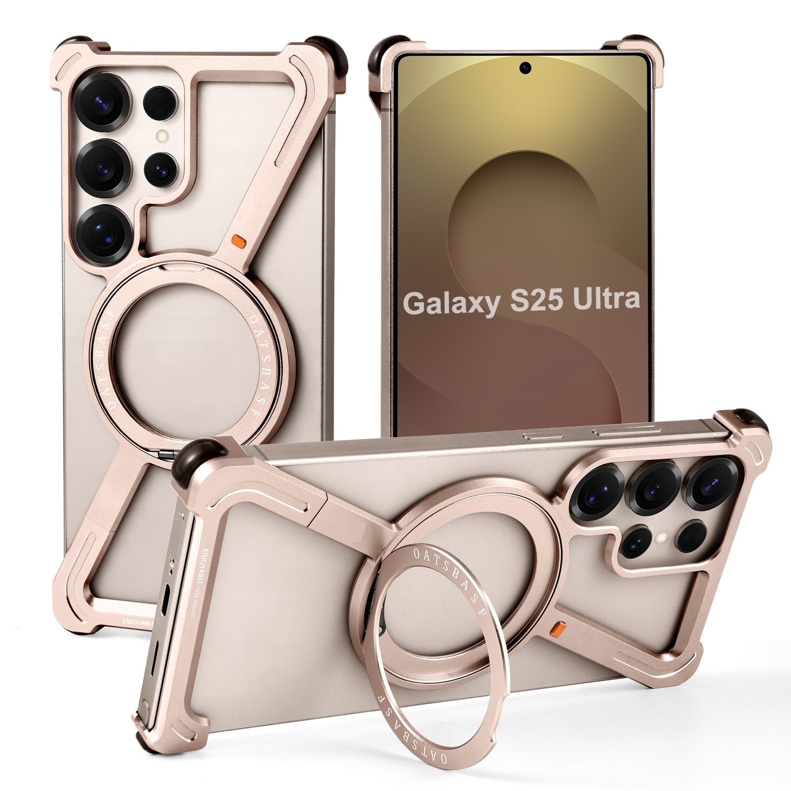 Samsung Galaxy S25 Ultra Z Shape Metal Bumper Case with Magsafe & 360° Rotatable Kickstand - Desert Mobile Case by CoverMeUp