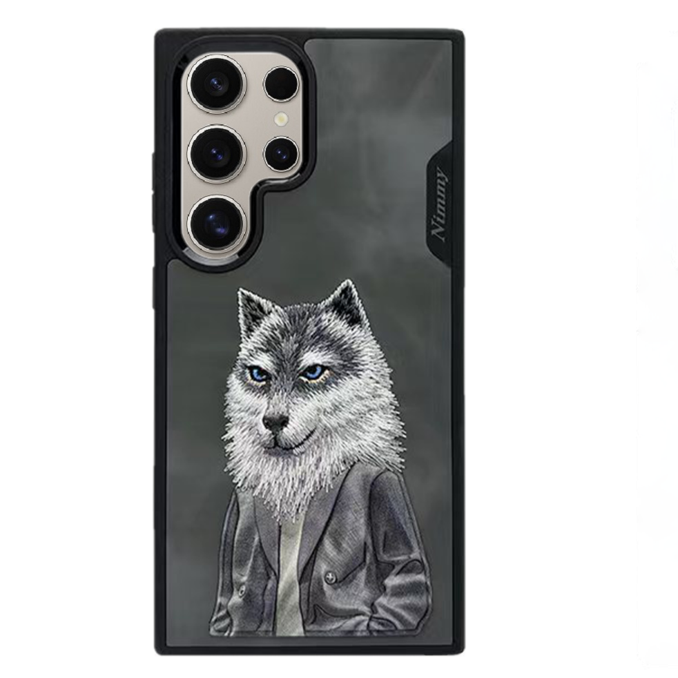Nimmy Premium Embroidered Leather Case - Samsung Galaxy S24 Ultra Nimmy Embroidery Leather Back Cover Case - Wolf Jacket