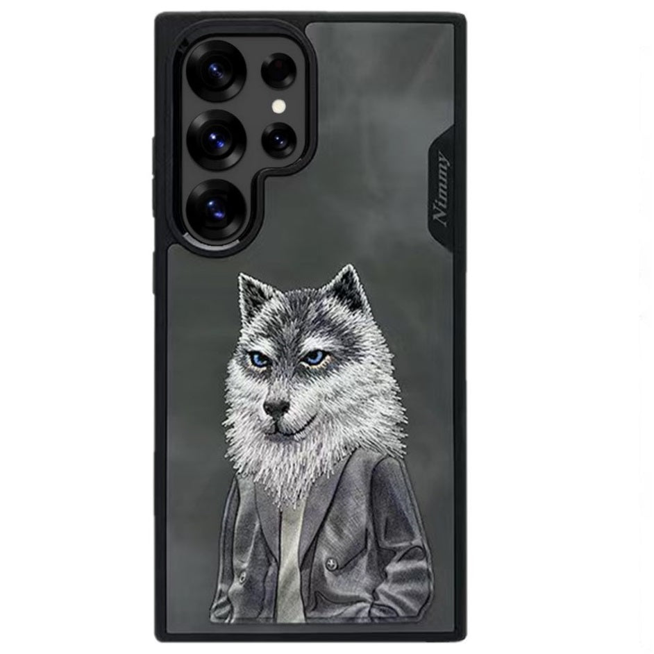 Nimmy Premium Embroidered Leather Case - Samsung Galaxy S25 Ultra Nimmy Official Embroidery Leather Back Cover Case - Wolf Jacket