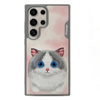 Nimmy Premium Embroidered Leather Case - Samsung Galaxy S24 Ultra Nimmy Embroidery Leather Back Cover Case - Cat