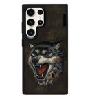 Nimmy Premium Embroidered Leather Case - Samsung Galaxy S24 Ultra Nimmy Embroidery Leather Back Cover Case - Wolf