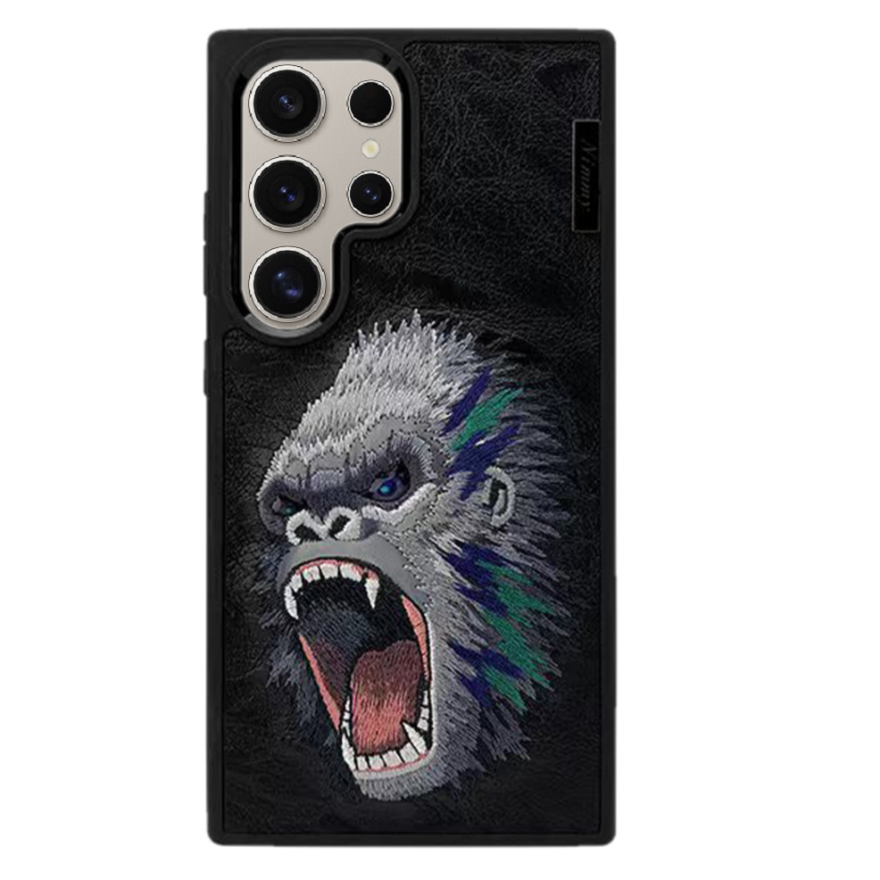 Nimmy Premium Embroidered Leather Case - Samsung Galaxy S24 Ultra Nimmy Embroidery Leather Back Cover Case - Gorilla