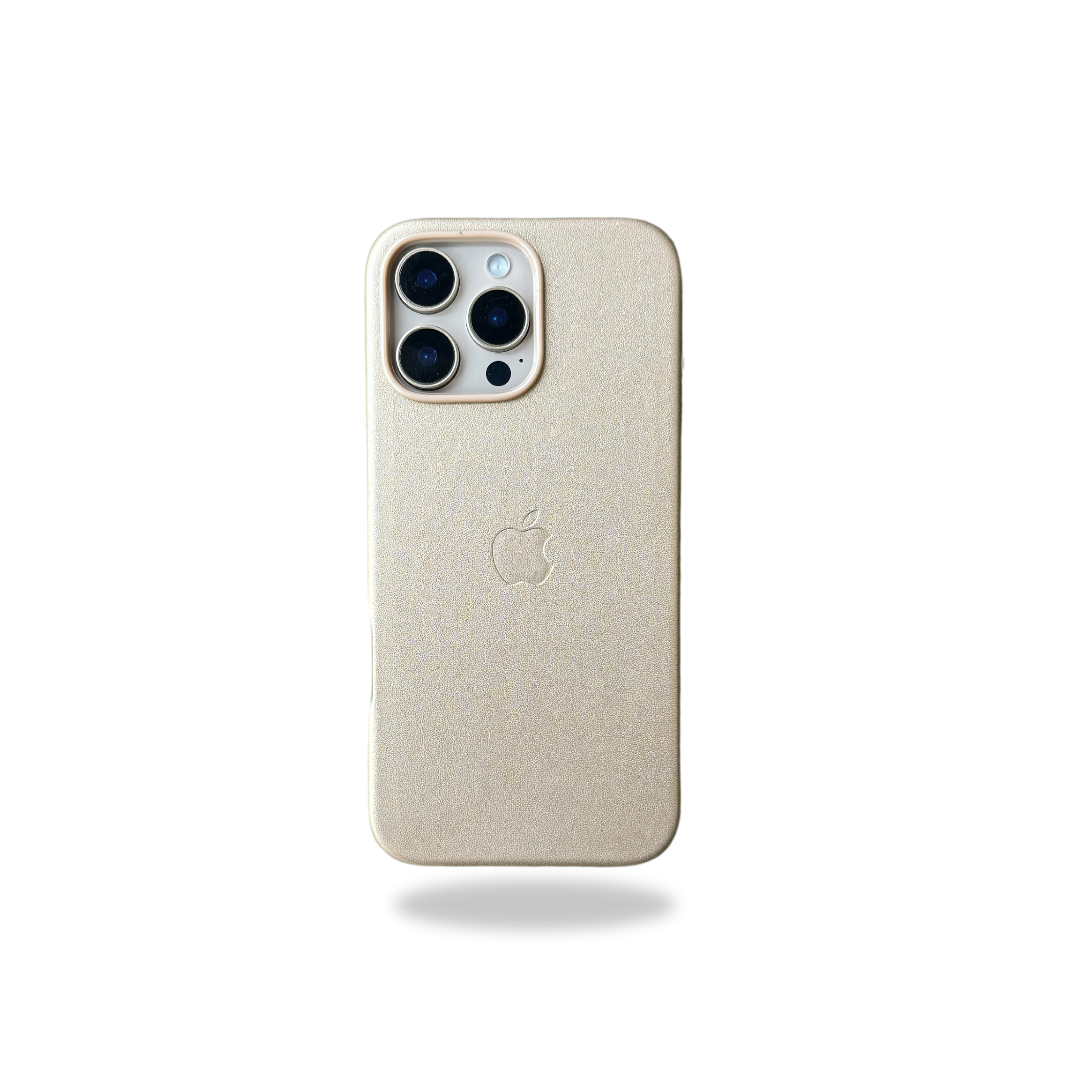 Protective Apple iPhone Back Cover - PU Leather Magsafe Compatible Logo Case for iPhone 16 Pro (Desert Titanium/Golden)