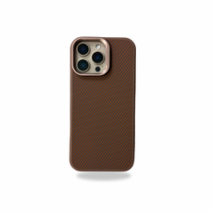 Ultra Premium Carbon Fibre Case with Metal Camera Ring and Convertible Stand Case for iPhone 16 Pro (Brown)
