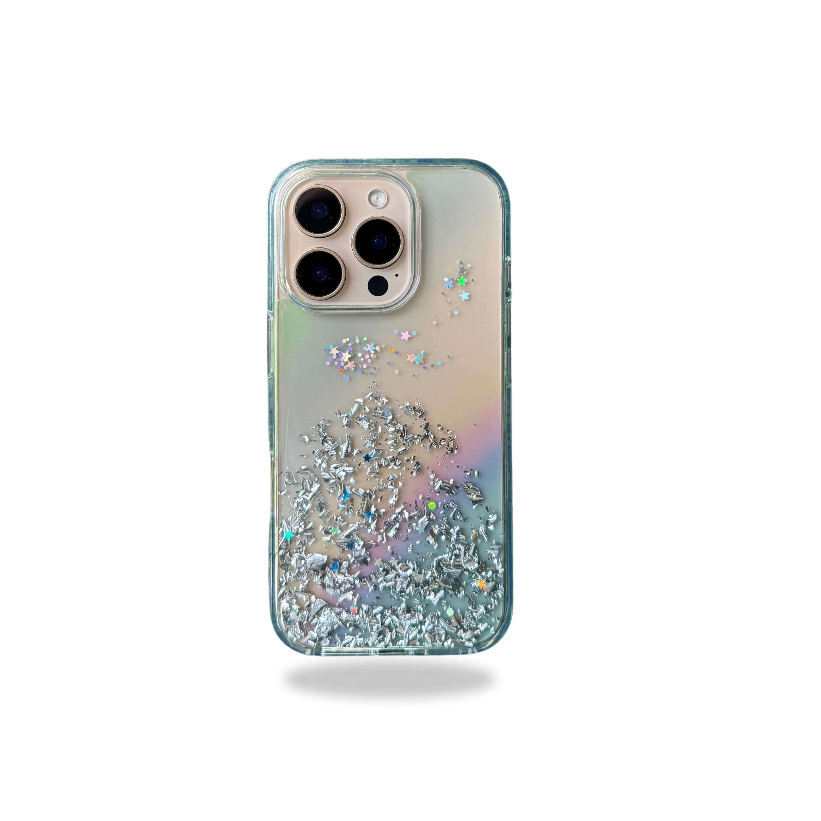 Protective Apple iPhone Back Cover - Transparent Glitter Case for iPhone 16 Pro (Rainbow Glitters)