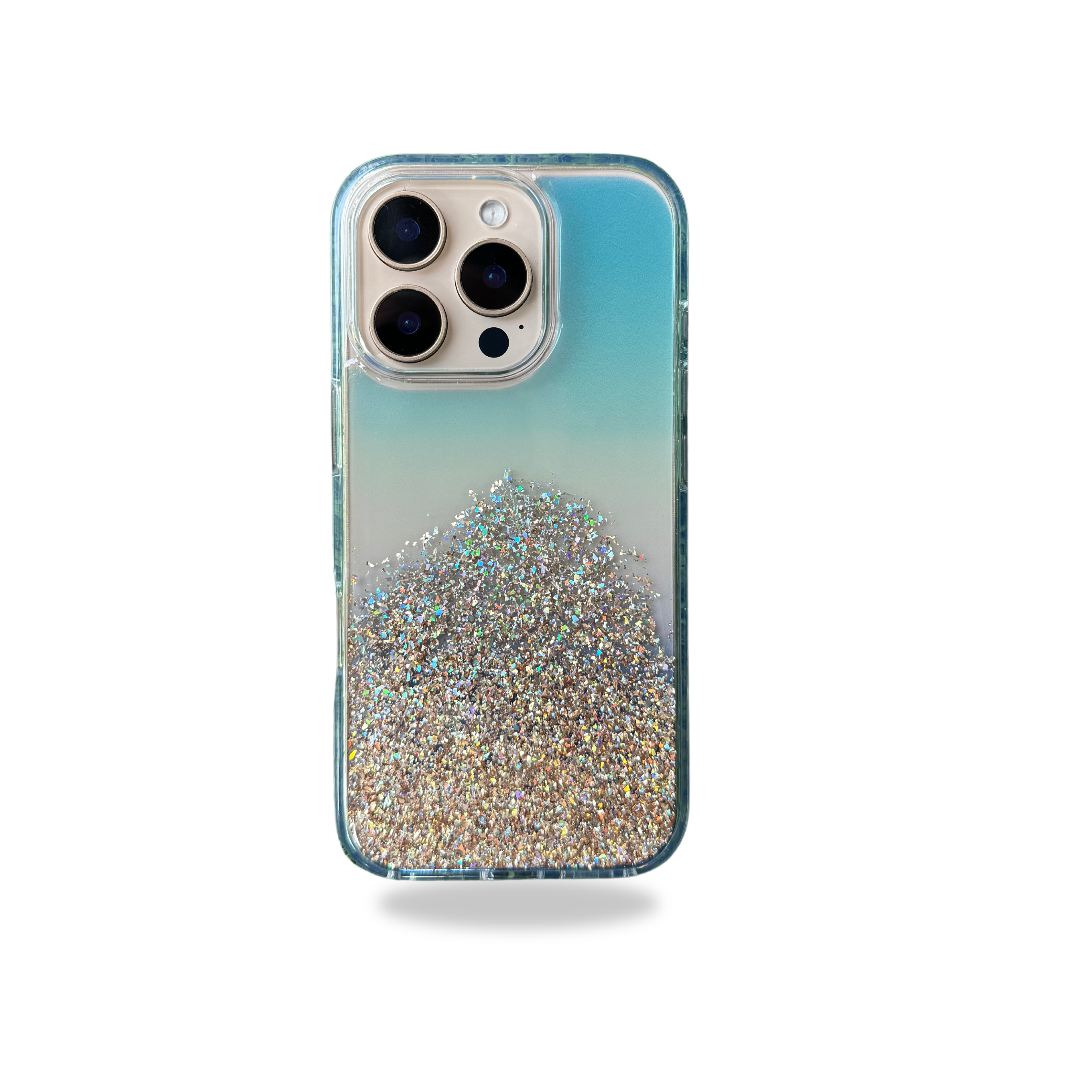 Protective Apple iPhone Back Cover - Transparent Glitter Case for iPhone 16 Pro (Golden Glitters)
