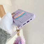 Protective Apple iPhone Back Cover - Purple Mobile Cute Phone Rubber iPhone Case With Fur Hanging - Style 4