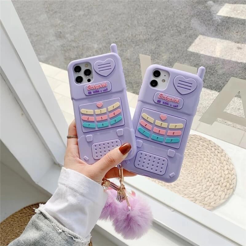 Protective Apple iPhone Back Cover - Purple Mobile Cute Phone Rubber iPhone Case With Fur Hanging - Style 2