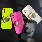 Protective Apple iPhone Back Cover - Wave Silicone Heart Mirror Holder iPhone Case