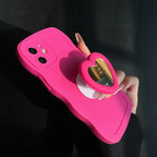 Protective Apple iPhone Back Cover - Wave Silicone Heart Mirror Holder iPhone Case - Style 2
