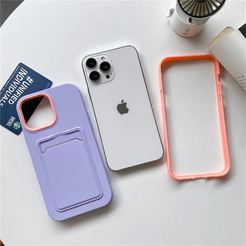 Protective Apple iPhone Back Cover - Card Holder iPhone Dual Coverage Soft Case - Style 3