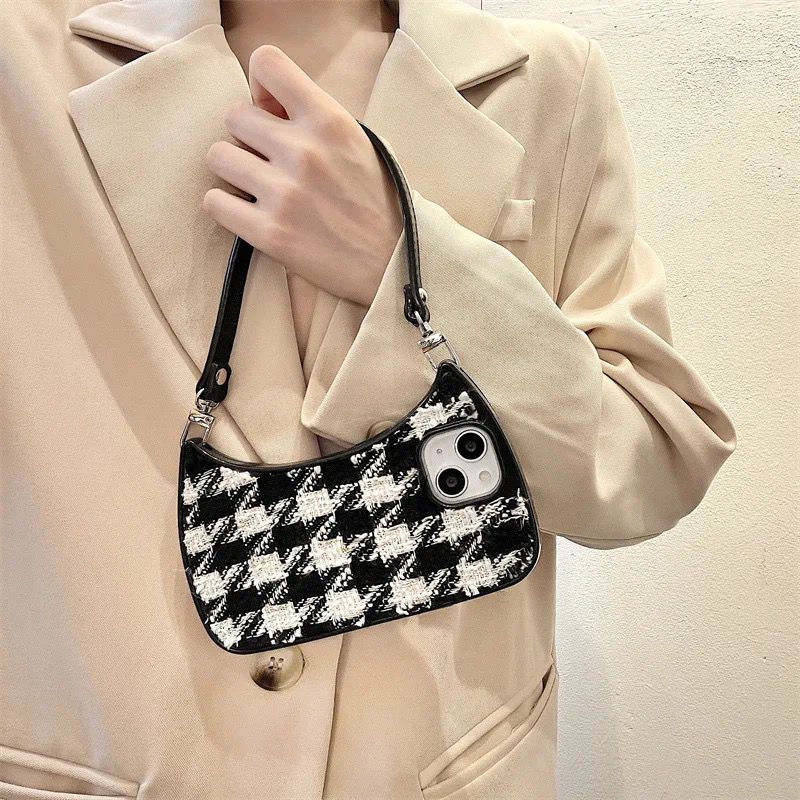 Protective Apple iPhone Back Cover - B/W iPhone Fabric Handbag Lanyard Silicone Case - Style 6