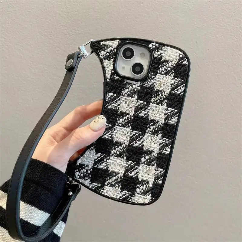 B/W iPhone Fabric Handbag Lanyard Silicone Case