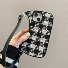 B/W iPhone Fabric Handbag Lanyard Silicone Case