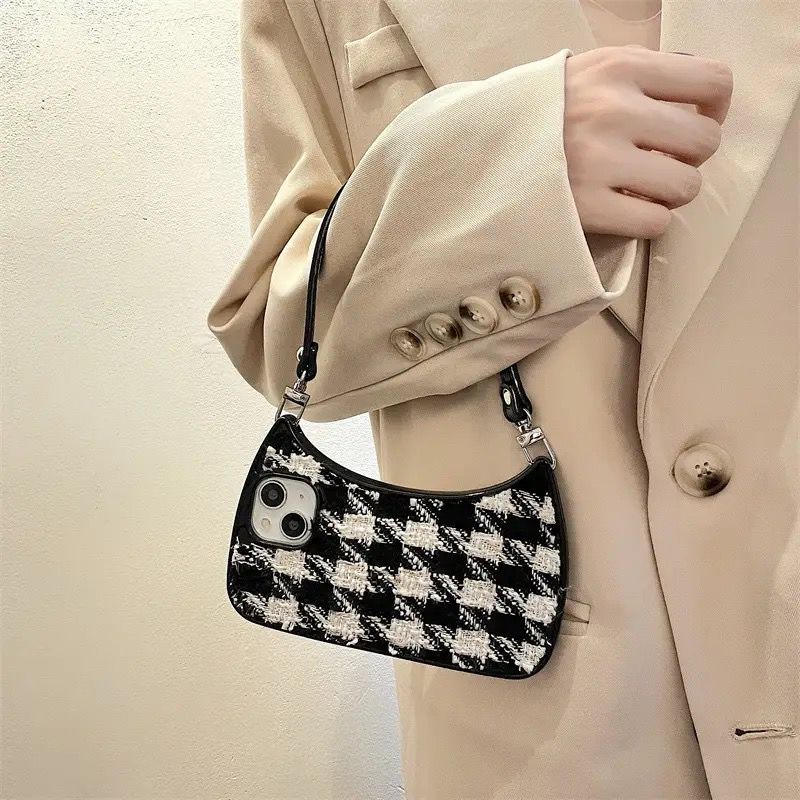 Protective Apple iPhone Back Cover - B/W iPhone Fabric Handbag Lanyard Silicone Case