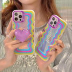 Protective Apple iPhone Back Cover - Cute Waves Laser Dual iPhone Case With Heart Holder