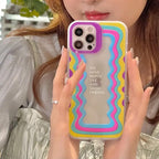 Protective Apple iPhone Back Cover - Cute Waves Laser Dual iPhone Case With Heart Holder - Style 3