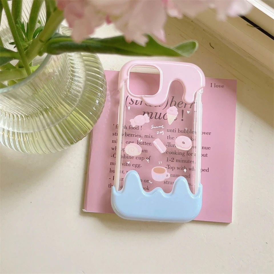 Protective Apple iPhone Back Cover - Cute 3D Donut Holder Stand Melted Ice Cream iPhone Case - Style 2