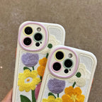 Protective Apple iPhone Back Cover - Cute Embroidery Fabric Floral iPhone Plush Silicone Case - Style 6