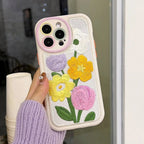 Protective Apple iPhone Back Cover - Cute Embroidery Fabric Floral iPhone Plush Silicone Case - Style 4
