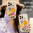 Protective Apple iPhone Back Cover - Cute Embroidery Fabric Floral iPhone Plush Silicone Case - Style 3