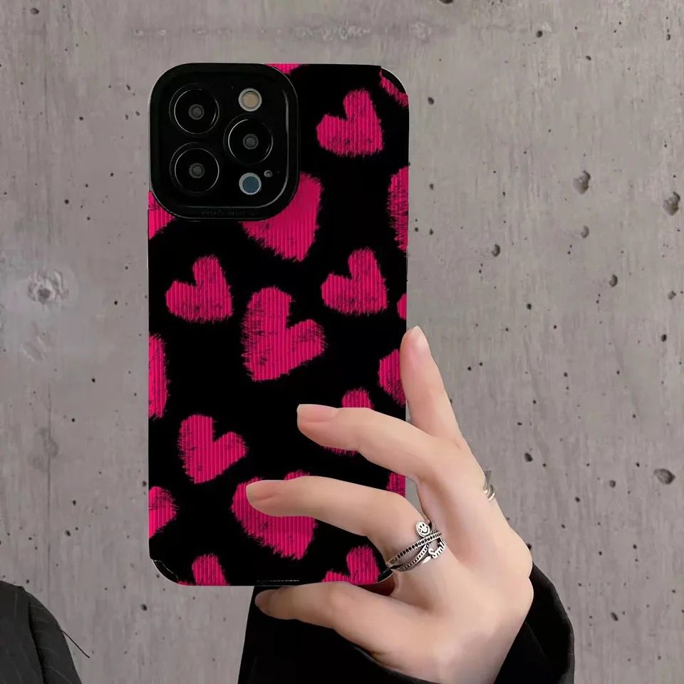 Protective Apple iPhone Back Cover - Love Hearts iPhone Textured Silicone Case - Style 2