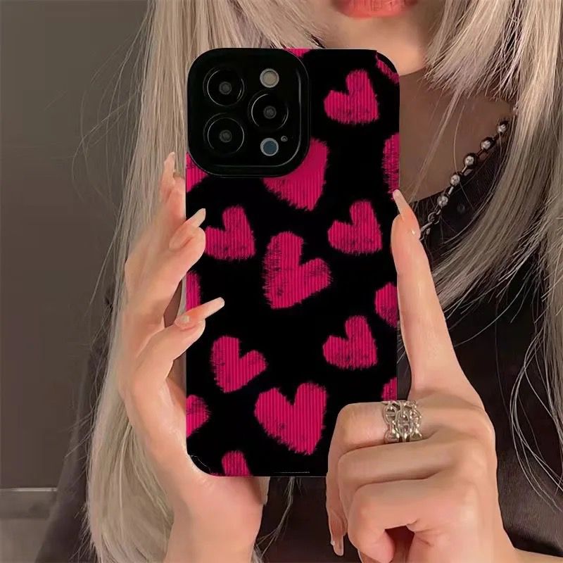 Protective Apple iPhone Back Cover - Love Hearts iPhone Textured Silicone Case - Style 4