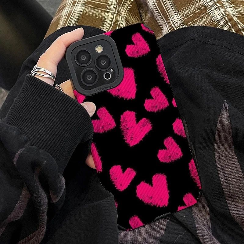 Protective Apple iPhone Back Cover - Love Hearts iPhone Textured Silicone Case - Style 3