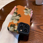 Protective Apple iPhone Back Cover - Orange Floral Flower iPhone Textured Silicone Case - Style 4