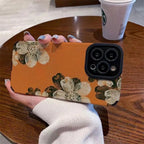 Protective Apple iPhone Back Cover - Orange Floral Flower iPhone Textured Silicone Case - Style 5