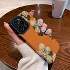 Protective Apple iPhone Back Cover - Orange Floral Flower iPhone Textured Silicone Case