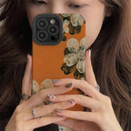 Protective Apple iPhone Back Cover - Orange Floral Flower iPhone Textured Silicone Case - Style 3