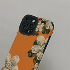 Protective Apple iPhone Back Cover - Orange Floral Flower iPhone Textured Silicone Case - Style 2