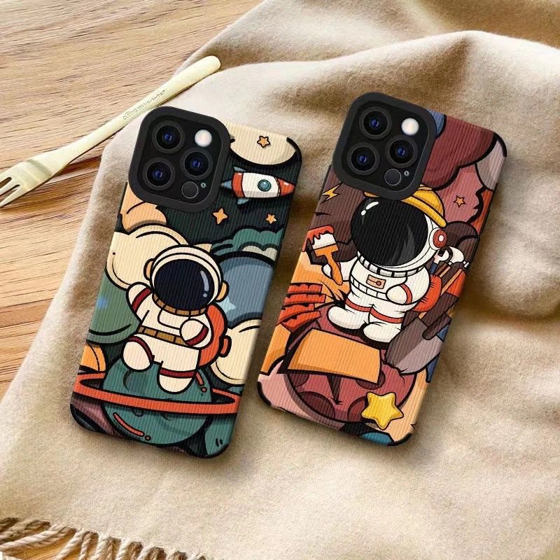 Protective Apple iPhone Back Cover - Cute Astronaut iPhone Textured Silicone Case