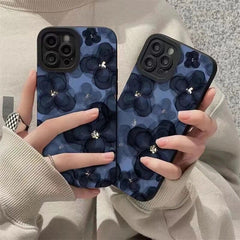 Samsung Big Dark Blue Floral Flowers Textured Silicone Cases