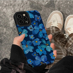 Dark Blue Floral Flowers iPhone Textured Silicone Cases