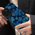 Protective Apple iPhone Back Cover - Dark Blue Floral Flowers iPhone Textured Silicone Cases - Style 4