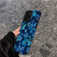 Dark Blue Floral Flowers iPhone Textured Silicone Cases
