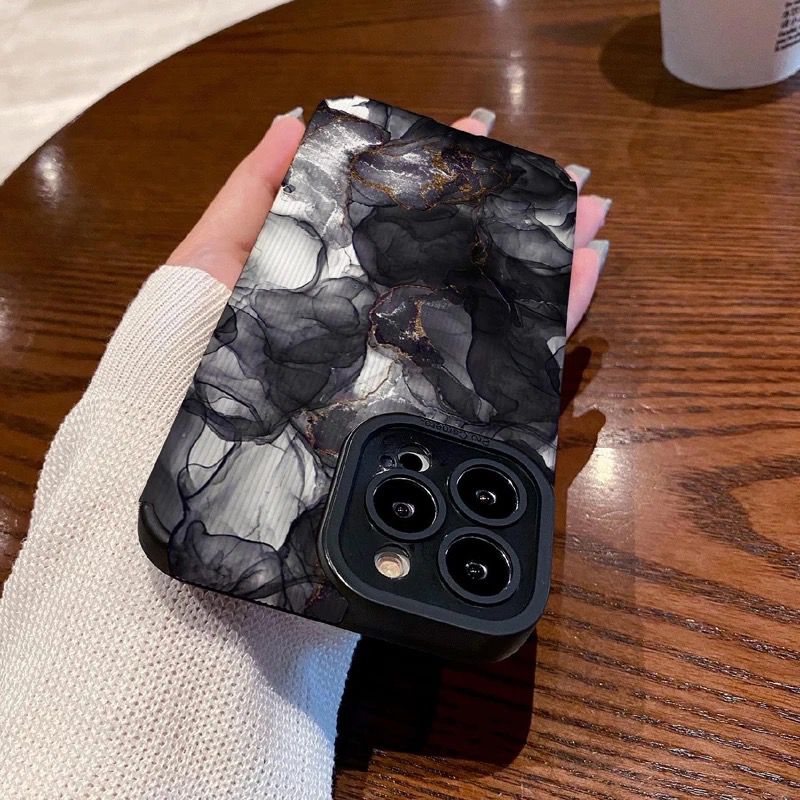 Protective Apple iPhone Back Cover - B/W Marble iPhone Textured Silicone Cases - Style 3