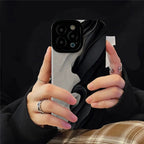 Protective Apple iPhone Back Cover - Black White Waves iPhone Textured Silicone Case - Style 3