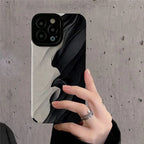 Protective Apple iPhone Back Cover - Black White Waves iPhone Textured Silicone Case - Style 2