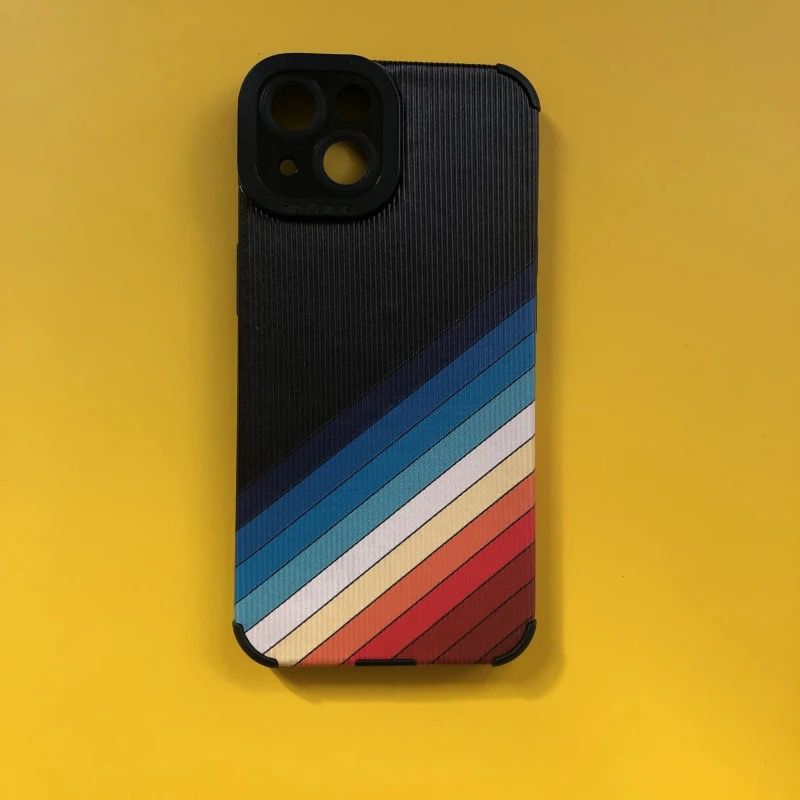 Protective Apple iPhone Back Cover - Black Rainbow Lines iPhone Textured Silicone Case