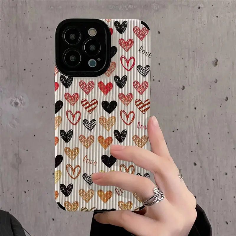 Protective Apple iPhone Back Cover - Hearts On White iPhone Textured Silicone Case