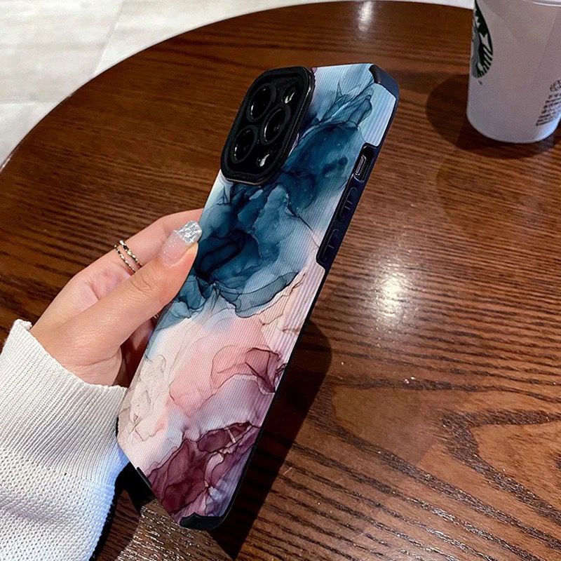 Protective Apple iPhone Back Cover - Blue Pink Abstract iPhone Textured Silicone Case - Style 3