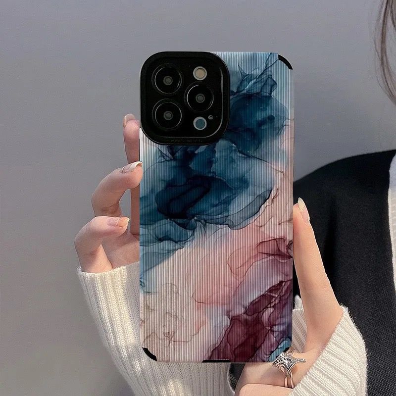 Protective Apple iPhone Back Cover - Blue Pink Abstract iPhone Textured Silicone Case