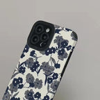Protective Apple iPhone Back Cover - White Blue Floral Flowers iPhone Textured Silicone Case - Style 2