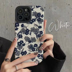 Protective Apple iPhone Back Cover - White Blue Floral Flowers iPhone Textured Silicone Case