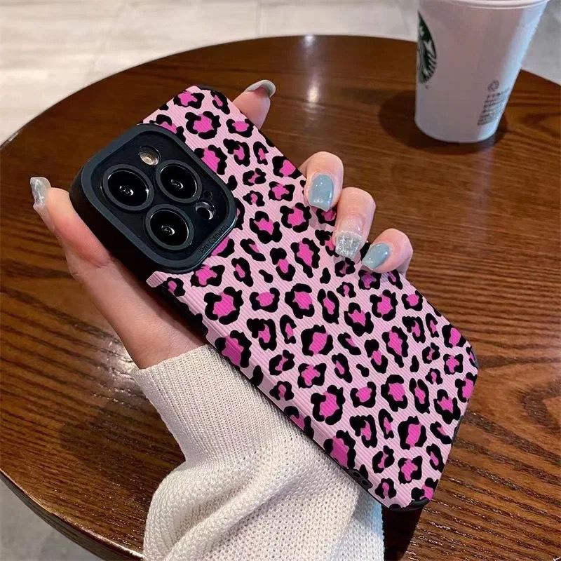 Protective Apple iPhone Back Cover - Pink Leopard iPhone Textured Silicone Cases